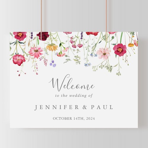 Simple Multicolor Wildflower Wedding Welcome Sign