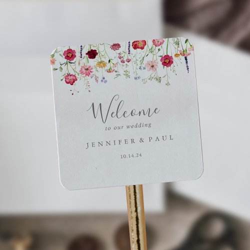 Simple Multicolor Wildflower Wedding Welcome Square Sticker