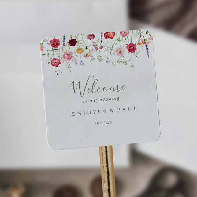 Simple Multicolor Wildflower Wedding Welcome Square Sticker (Creator Uploaded)