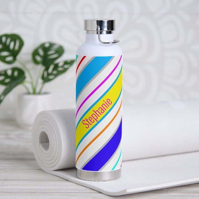 Simple Multicolored Diagonal Stripes Water Bottle (Yoga)