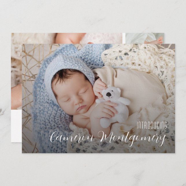 Simple Multiple Photo Collage Birth Announcement (Front/Back)