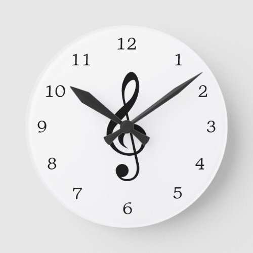 Simple Music Note Black and White Treble Clef Round Clock