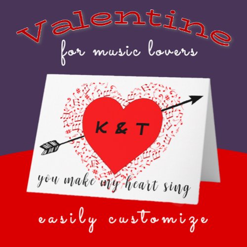 Simple Music Theme Black and Red Valentines Day Card