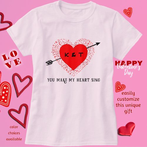 Simple Music Theme Black and Red Valentines Day T_Shirt