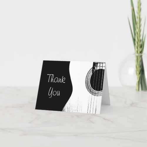 Simple Musical Abstract Guitar Black White  Thank You Card