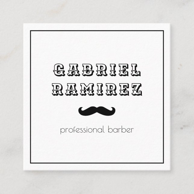 Simple Mustache Barber Modern Square Business Card (Front)