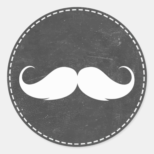 Simple Mustache Chalkboard Baby Shower Favors Classic Round Sticker (Front)
