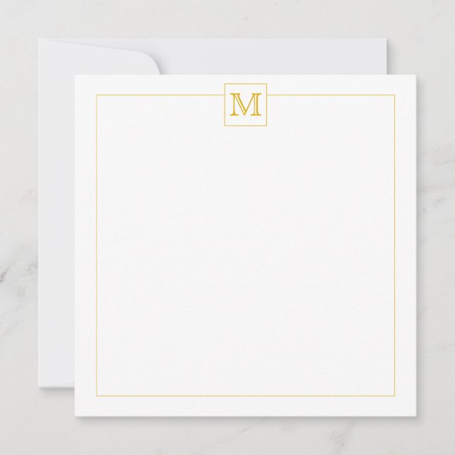 Simple Mustard Initial Monogram Square border Note Card (Front)