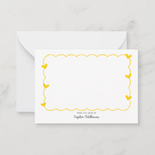 Simple Mustard Wavy Border Heart Stationery Note Card