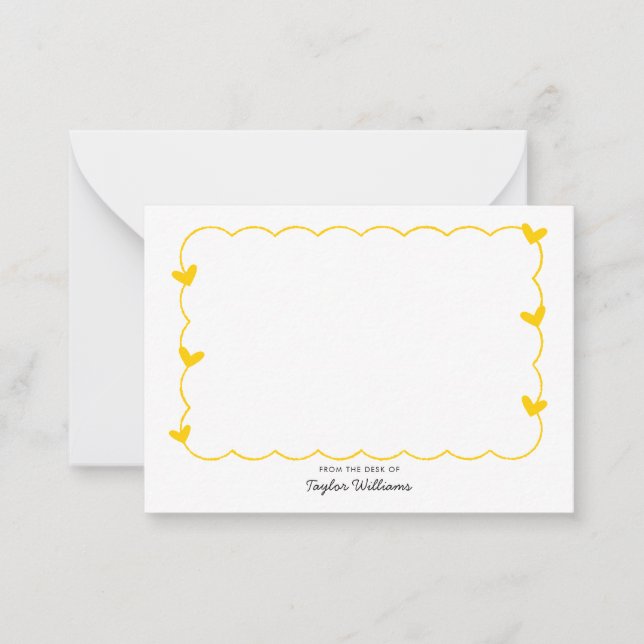 Simple Mustard Wavy Border Heart Stationery Note Card (Front)
