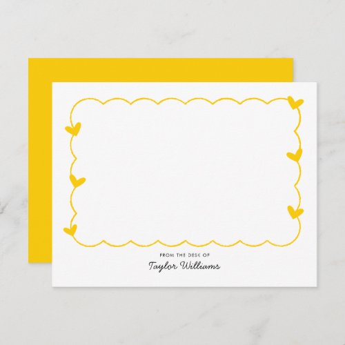 Simple Mustard Wavy Border Heart Stationery Note Card