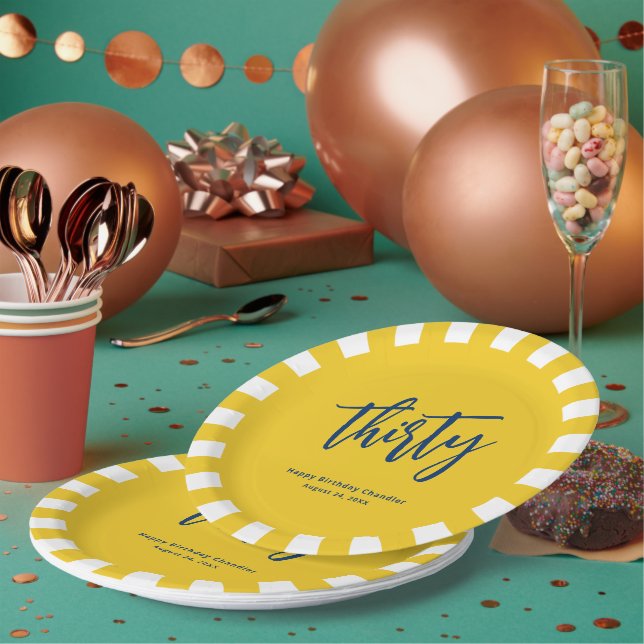 Simple Mustard Yellow 30th Birthday Party Paper Plates (Multi)