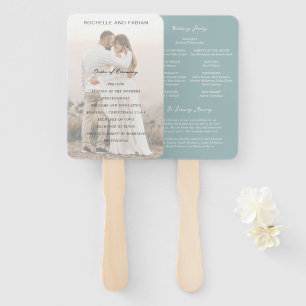 Simple Muted Blue Elegant Wedding Program Hand Fan