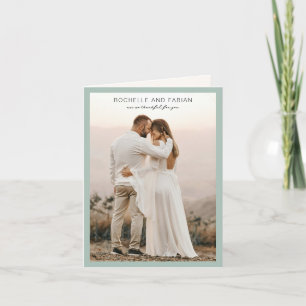 Simple Muted Green Photo Elegant Wedding Thank You Card
