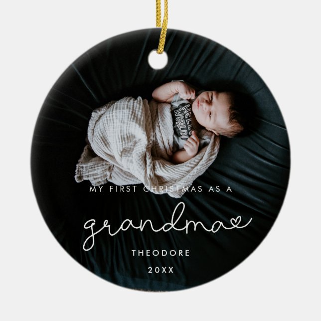 Simple My First Christmas as a Grandma Photo Ceramic Ornament (Front)