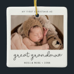Simple My First Christmas as Great Grandma Photo Ceramic Ornament<br><div class="desc">A minimalist typography and a modern design for this photo ornament gift. To customize with your favorite baby picture. You can also easily change the color of the font to your liking. Perfect to celebrate your First Christmas as a Great Grandma.</div>