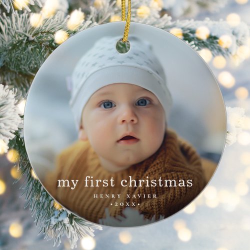 Simple My First Christmas Baby Photo Ceramic Ornament