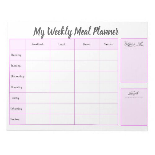 Simple my weekly meal planner notepad