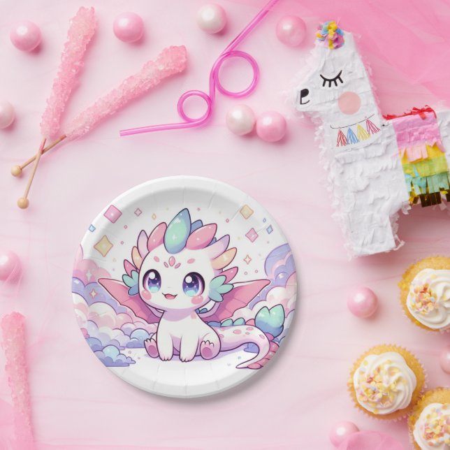 Simple Mythical Dragon Baby Shower Paper Plates (Party)