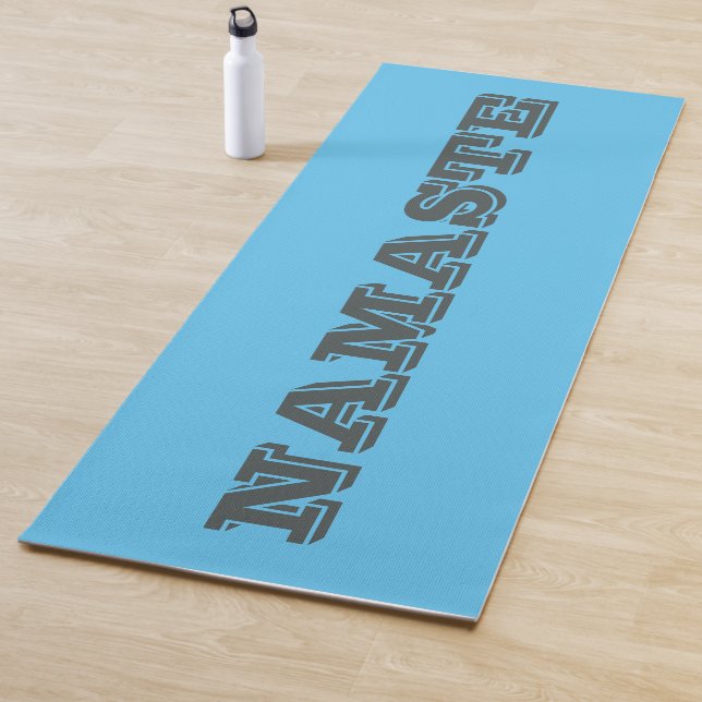Simple Namaste Blue Grey Typographic Yoga Mat (In Situ)