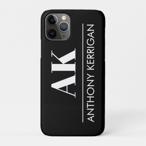 Simple Name and Initials Black and White iPhone 11 Pro Case