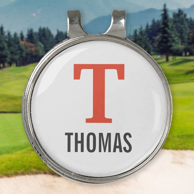 Simple Name and Monogram Initial Personalized Golf Hat Clip (Creator Uploaded)