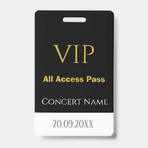 Simple Name Date VIP All Access Pass Concert  Badge
