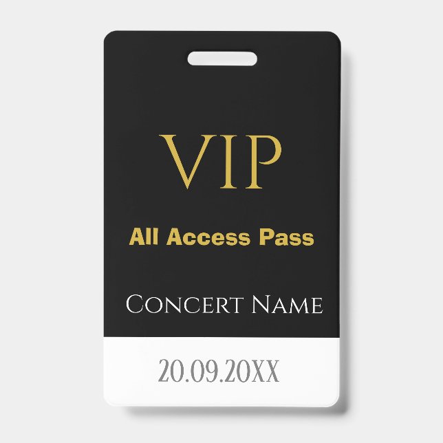 Simple Name Date VIP All Access Pass Concert  Badge (Front)