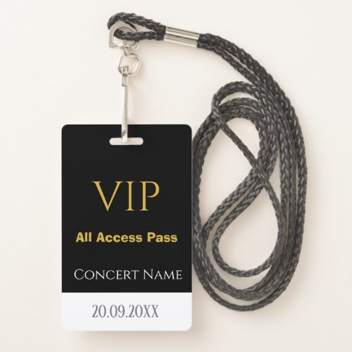 Simple Name Date VIP All Access Pass Concert  Badge