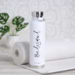 Simple Name Elegant Wedding Modern Bridesmaid Water Bottle<br><div class="desc">Modern black and white wedding water bottle featuring a simple and minimalist design with "bridesmaid" in an elegant script along with her name at the bottom.   A cute bridesmaid gift idea.</div>