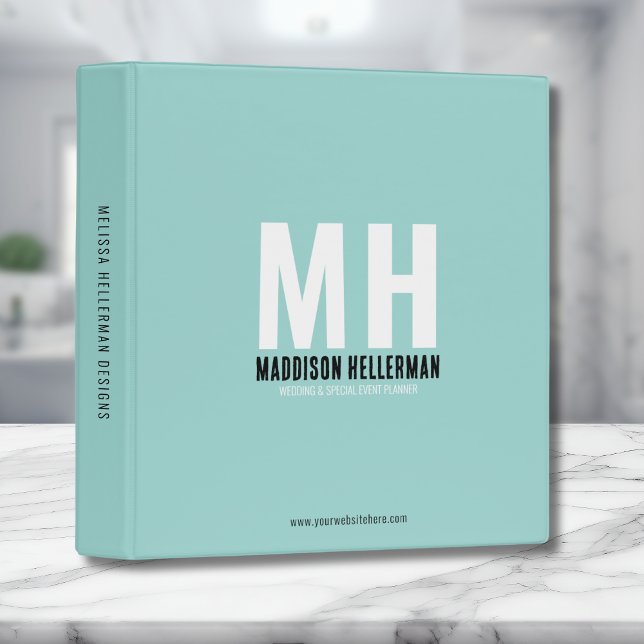 Simple Name Initial Monogram Small Business 3 Ring Binder (Simple Teal Name Initial Monogram Small Business 3 Ring Binder)