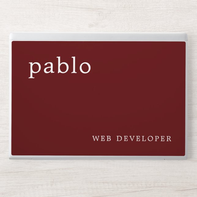Simple Name Modern Business Professional Burgundy HP Laptop Skin (Front)