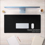 Simple Name Monogram 2 lines of Custom Text Black Desk Mat<br><div class="desc">Protect your desk with this large desk/mouse pad featuring two lines of white custom text set against a solid black background. Add your name,  monogram,  company name,  logo etc - totally and easily customizable. Also makes a great gaming mat.</div>