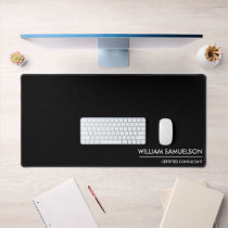 Simple Name Monogram 2 lines of Custom Text Black Desk Mat