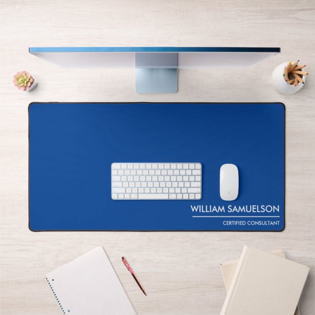 Simple Name Monogram 2 lines of Custom Text Blue Desk Mat (Office 1)