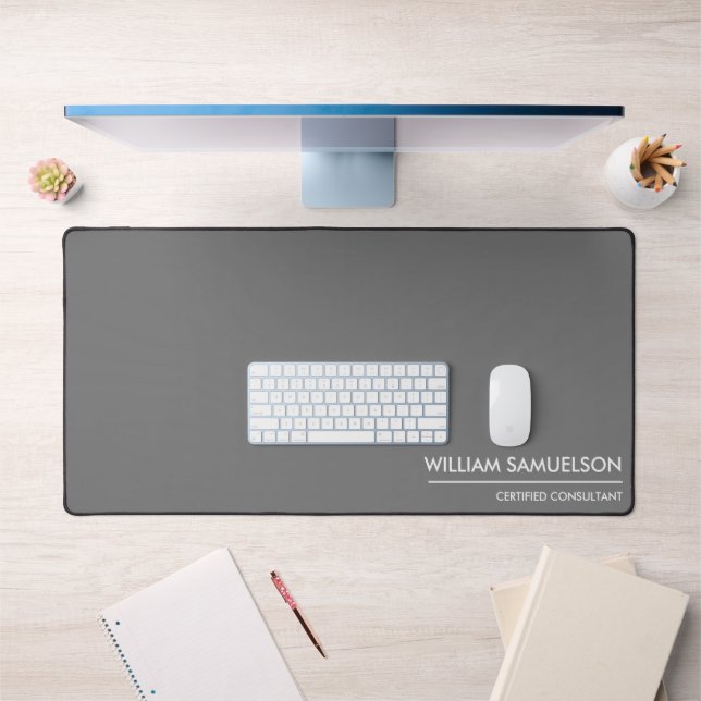 Simple Name Monogram 2 lines of Custom Text Gray Desk Mat (Office 1)