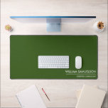 Simple Name Monogram 2 lines of Custom Text Green Desk Mat<br><div class="desc">Protect your desk with this large desk/mouse pad featuring two lines of white custom text set against a solid dark green background (easily change the background color). Add your name,  monogram,  company name,  logo etc - totally and easily customizable. Also makes a great gaming mat.</div>