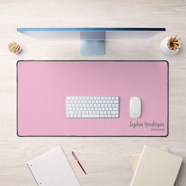 Simple Name Monogram 2 lines of Custom Text Pink Desk Mat (Office 1)