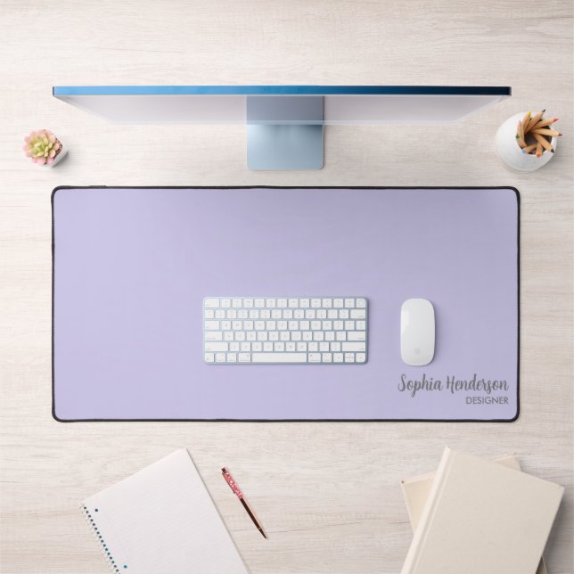 Simple Name Monogram 2 lines of Custom Text Purple Desk Mat (Office 1)