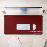 Simple Name Monogram 2 lines of Custom Text Red Desk Mat<br><div class="desc">Protect your desk with this large desk/mouse pad featuring two lines of white custom text set against a solid maroon red background (easily change the background color). Add your name,  monogram,  company name,  logo etc - totally and easily customizable. Also makes a great gaming mat.</div>