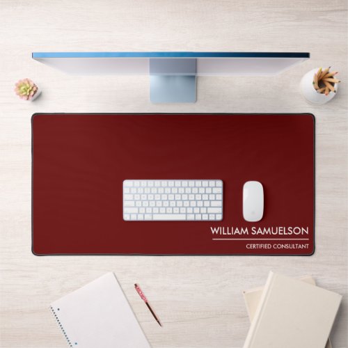 Simple Name Monogram 2 lines of Custom Text Red Desk Mat