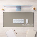 Simple Name Monogram 2 lines of Custom Text Tan Desk Mat<br><div class="desc">Protect your desk with this large desk/mouse pad featuring two lines of white custom text set against a solid tan background (easily change the background color). Add your name,  monogram,  company name,  logo etc - totally and easily customizable. Also makes a great gaming mat.</div>