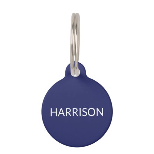 Simple name navy blue white dog cat contact Info Pet ID Tag