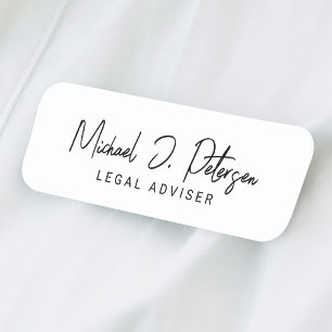 Simple name script professional basic white name tag