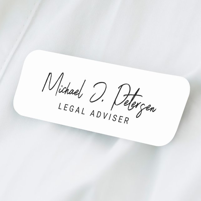 Simple name script professional basic white name tag (Creator Uploaded)