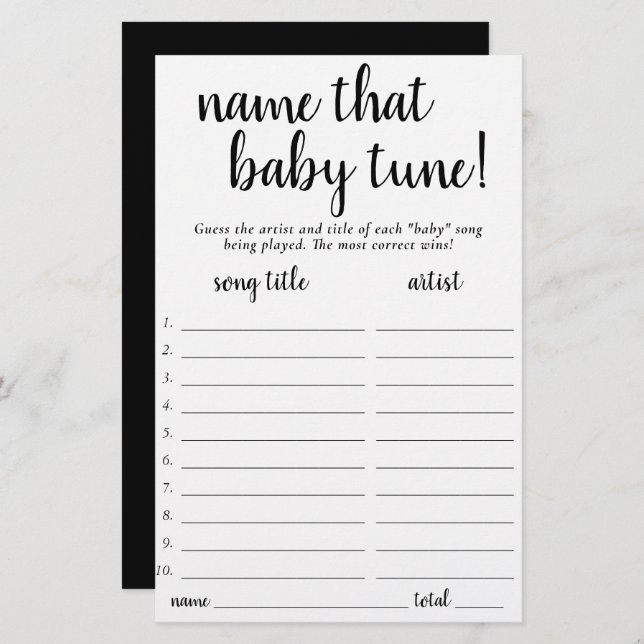 Simple Name That Baby Tune | Black and White Game (Front/Back)