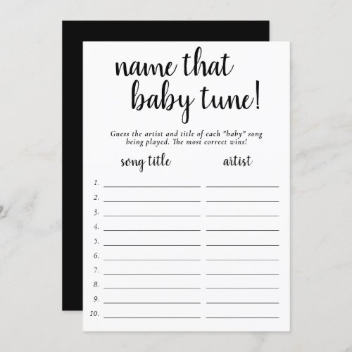 Simple Name That Baby Tune  Black White Game Card