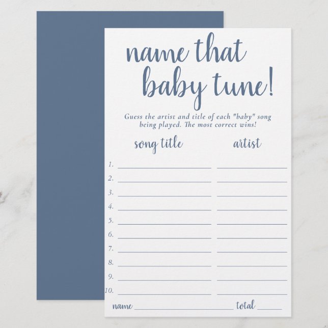 Simple Name That Baby Tune | Dusty Blue Game Card (Front/Back)