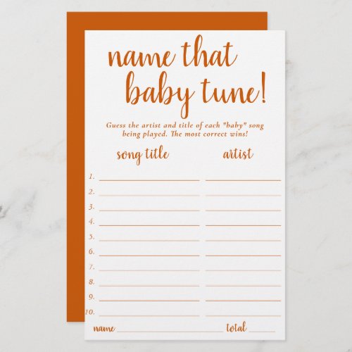 Simple Name That Baby Tune  Fall Orange Game Card