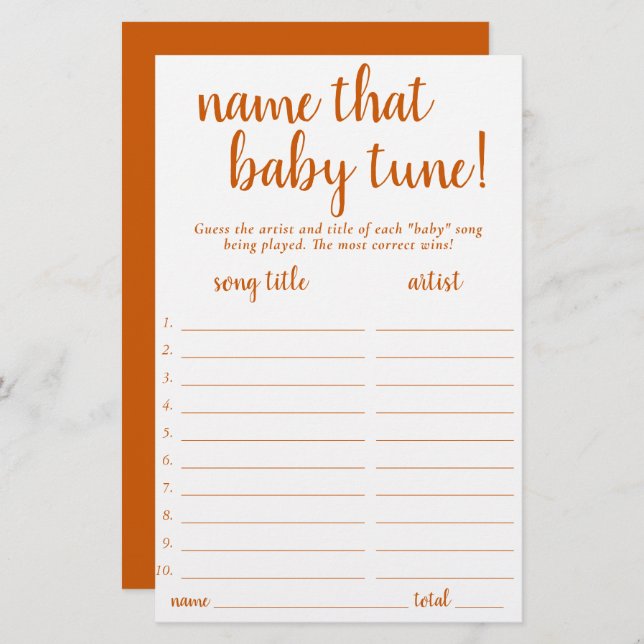 Simple Name That Baby Tune | Fall Orange Game Card (Front/Back)